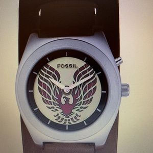 Fossil men’s red eagle leather watch.
